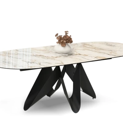 Elegantný rozkladací stôl 180(260)x98 CANO - béžový mramor / čierny