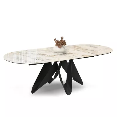 Elegantný rozkladací stôl 180(260)x98 CANO - béžový mramor / čierny