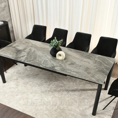Rozkladací jedálenský stôl 180(240)x95 WAHI - sivý mramor / čierny