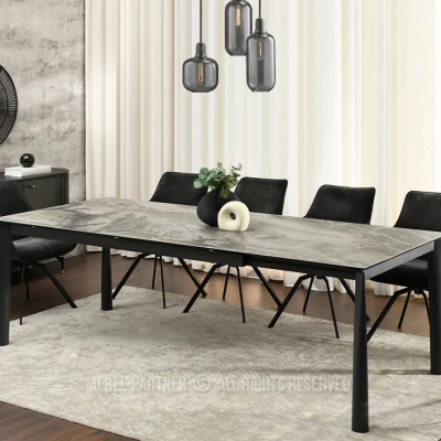 Rozkladací jedálenský stôl 180(240)x95 WAHI - sivý mramor / čierny