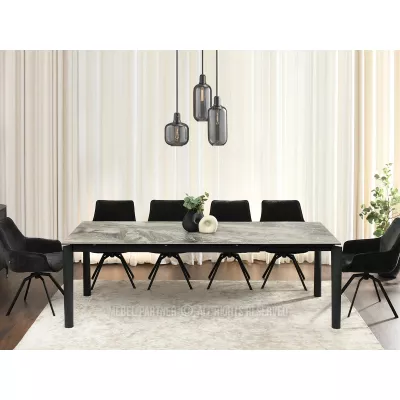 Rozkladací jedálenský stôl 180(240)x95 WAHI - sivý mramor / čierny