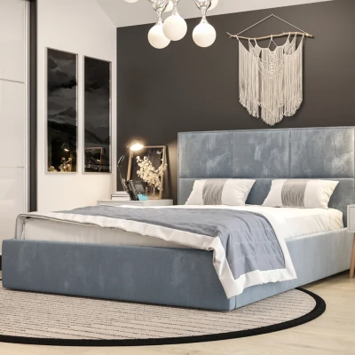 Čalúnená posteľ 90x200 EDELTRAUDA 1 s úložným priestorom - modrá