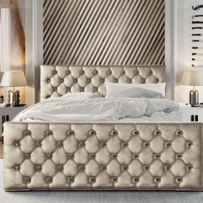 Elegantná čalúnená posteľ 90x200 ROSEMARIE 1 s úložným priestorom - béžová