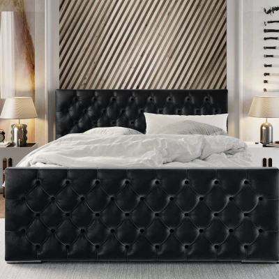 Elegantná čalúnená posteľ 90x200 ROSEMARIE 1 s úložným priestorom - čierna