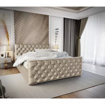 Elegantná čalúnená posteľ 120x200 ROSEMARIE 1 s úložným priestorom - béžová