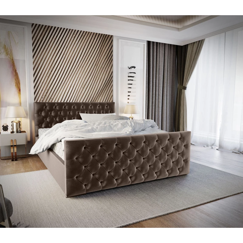 Elegantná čalúnená posteľ 120x200 ROSEMARIE 1 s úložným priestorom - tmavo hnedá