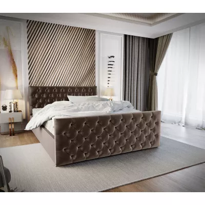 Elegantná čalúnená posteľ 120x200 ROSEMARIE 1 s úložným priestorom - tmavo hnedá