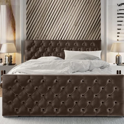 Elegantná čalúnená posteľ 120x200 ROSEMARIE 1 s úložným priestorom - tmavo hnedá
