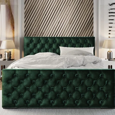 Elegantná čalúnená posteľ 160x200 ROSEMARIE 1 s úložným priestorom - zelená