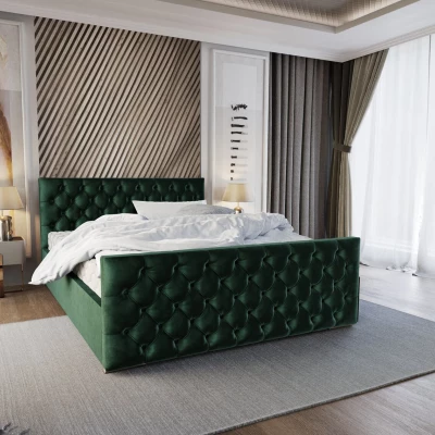Elegantná čalúnená posteľ 160x200 ROSEMARIE 1 s úložným priestorom - zelená