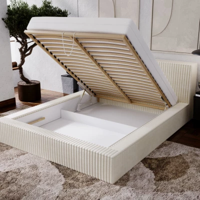 Manželská čalúnená posteľ 140x200 SIDONIA 2 s úložným priestorom - béžová