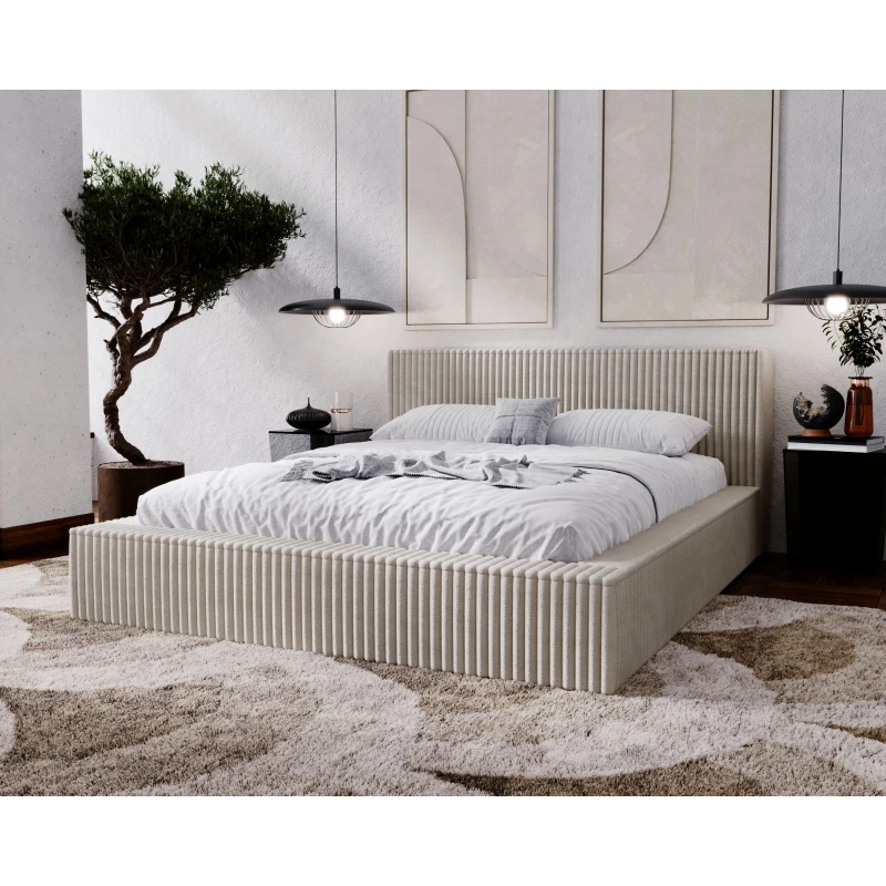 Manželská čalúnená posteľ 140x200 SIDONIA 2 s úložným priestorom - béžová