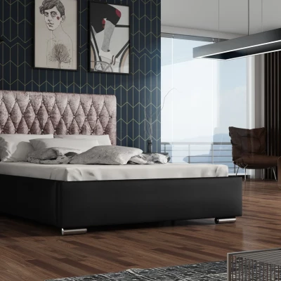 Jednolôžková posteľ 90x200 SIRENA 1 s prešívaným čelom - čierna / ružová