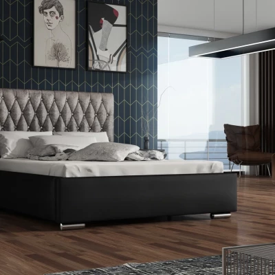 Jednolôžková posteľ 90x200 SIRENA 1 s prešívaným čelom - čierna / strieborná