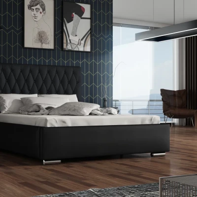 Jednolôžková posteľ 90x200 SIRENA 1 s prešívaným čelom - čierna / tmavo modrá