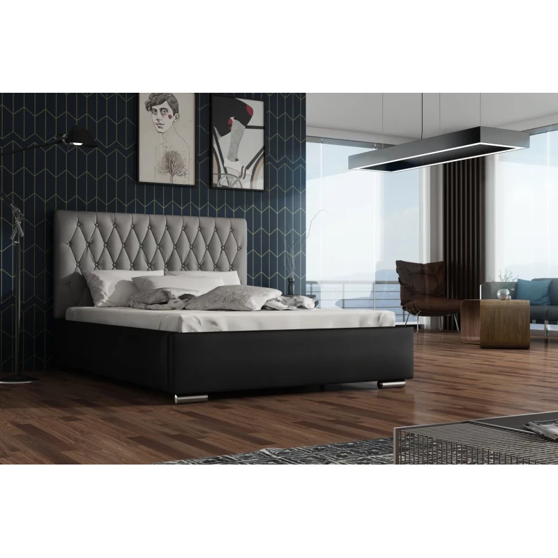 Jednolôžková posteľ 90x200 SIRENA 1 s prešívaným čelom - čierna / šedá