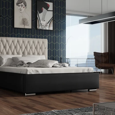 Manželská posteľ 140x200 SIRENA 1 s prešívaným čelom - čierna / krémová