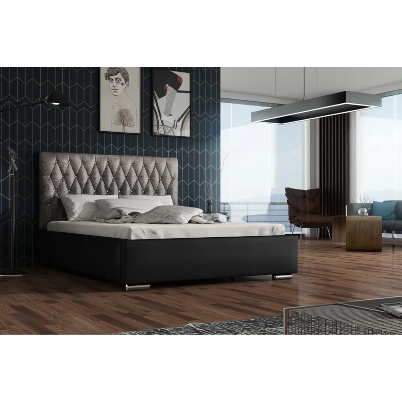 Manželská posteľ 160x200 SIRENA 1 s prešívaným čelom - čierna / strieborná