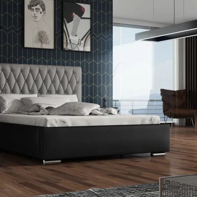 Manželská posteľ 160x200 SIRENA 1 s prešívaným čelom - čierna / šedá