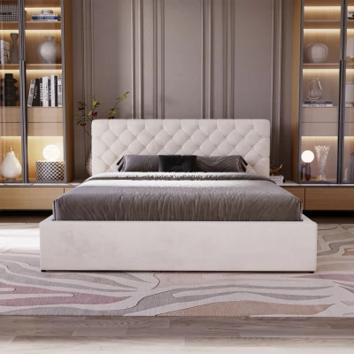 Pohodlná čalúnená posteľ 180x200 MARLISA SLIM 1 s úložným priestorom - vanilková