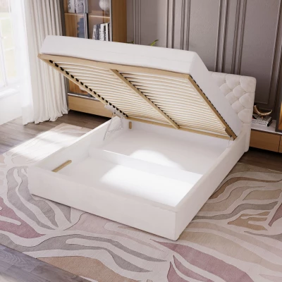 Pohodlná čalúnená posteľ 120x200 MARLISA SLIM 1 s úložným priestorom - béžová