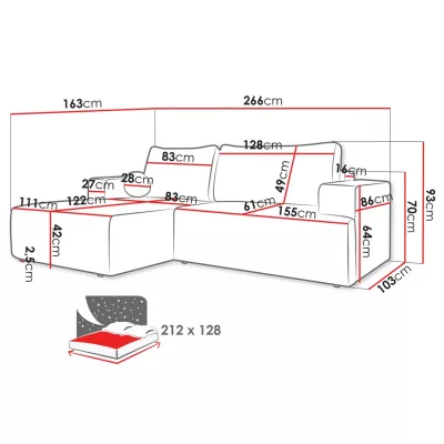 Rohová rozkladacia sedačka ILUDIA - strieborná, ľavý roh