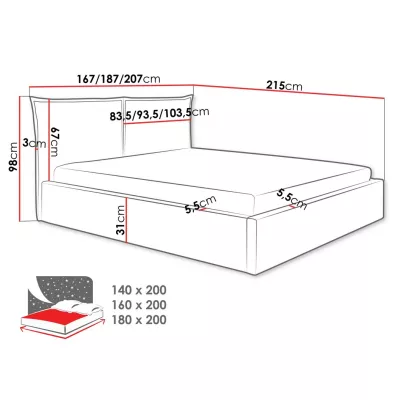 Čalúnená dvojlôžková posteľ 140x200 JOESON - indická ružová