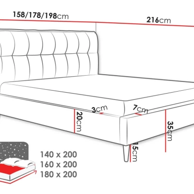 Čalúnená manželská posteľ 180x200 KITAMA - svetlá šedá