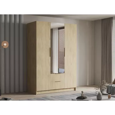 Vysoká šatníková skriňa 150 cm so zrkadlom MARILA - dub cremona / zlatá