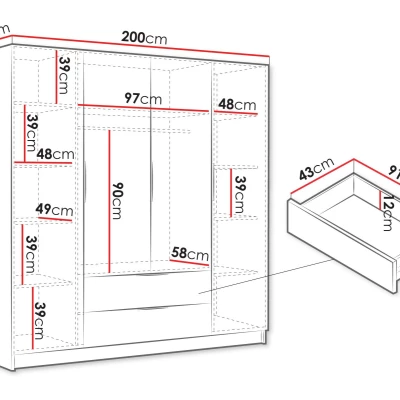 Veľká šatníková skriňa 200 cm BETILA - dub cremona / čierna