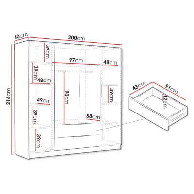 Veľká šatníková skriňa 200 cm BETILA - dub cremona / zlatá