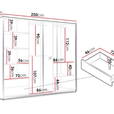 Šatníková skriňa s posuvnými dverami 250 cm HOLFA - dub wotan / biela