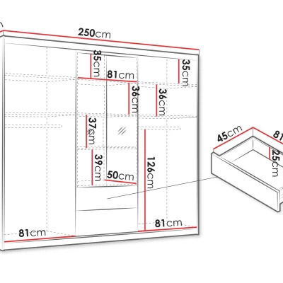 Vysoká šatníková skriňa 250 cm so zrkadlom AFESI - dub artisan