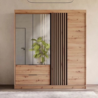Veľká šatníková skriňa 203 cm so zrkadlom AFESI - dub artisan