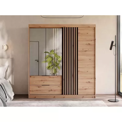 Veľká šatníková skriňa 203 cm so zrkadlom AFESI - dub artisan