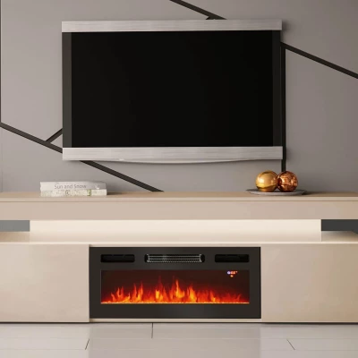 TV stolík s elektrickým krbom HYDA - pieskový béžový + LED osvetlenie ZDARMA
