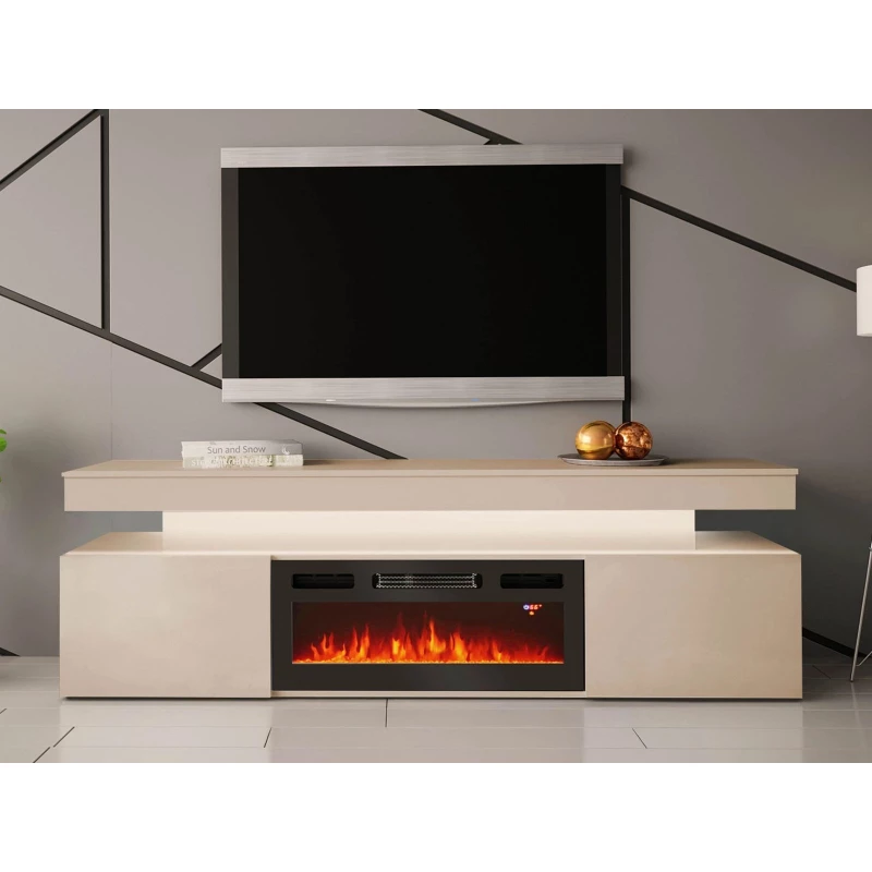 TV stolík s elektrickým krbom HYDA - pieskový béžový + LED osvetlenie ZDARMA
