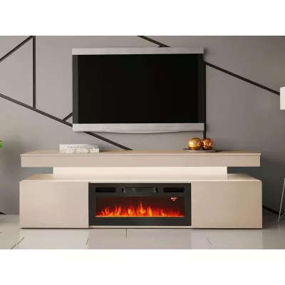 TV stolík s elektrickým krbom HYDA - pieskový béžový + LED osvetlenie ZDARMA