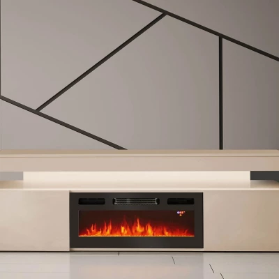 TV stolík s elektrickým krbom HYDA - pieskový béžový + LED osvetlenie ZDARMA