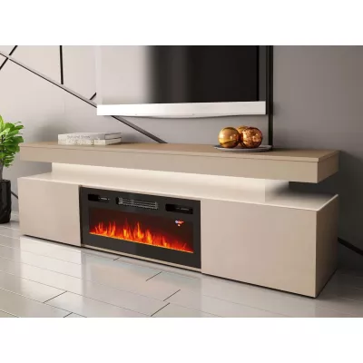 TV stolík s elektrickým krbom HYDA - pieskový béžový + LED osvetlenie ZDARMA