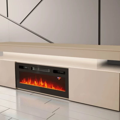 TV stolík s elektrickým krbom HYDA - pieskový béžový + LED osvetlenie ZDARMA