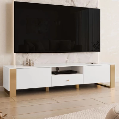 Široký TV stolík LUMOS - zlatý / biely