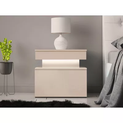 Nočný stolík HYDA - pieskový béžový + LED osvetlenie ZDARMA