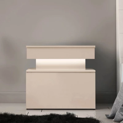 Nočný stolík HYDA - pieskový béžový + LED osvetlenie ZDARMA