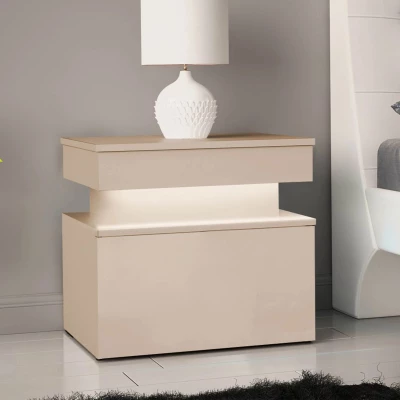 Nočný stolík HYDA - pieskový béžový + LED osvetlenie ZDARMA