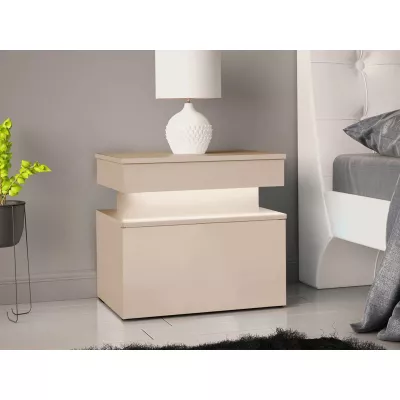 Nočný stolík HYDA - pieskový béžový + LED osvetlenie ZDARMA
