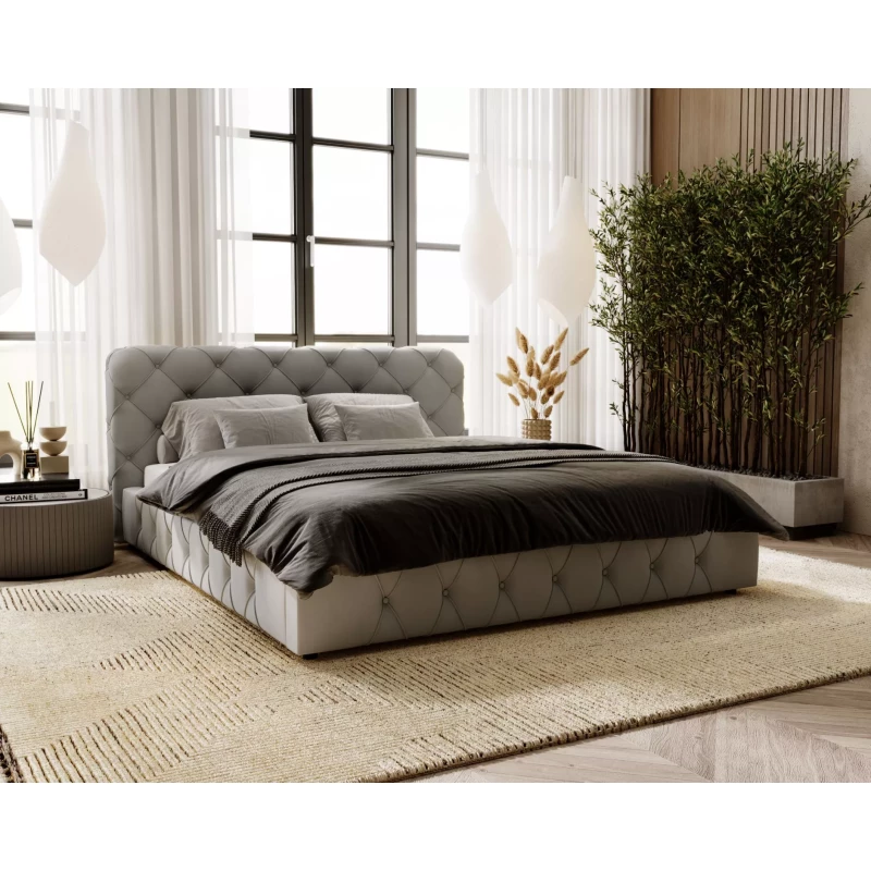 Elegantná čalúnená posteľ 160x200 MARLENE 2 s úložným priestorom - svetlo šedá