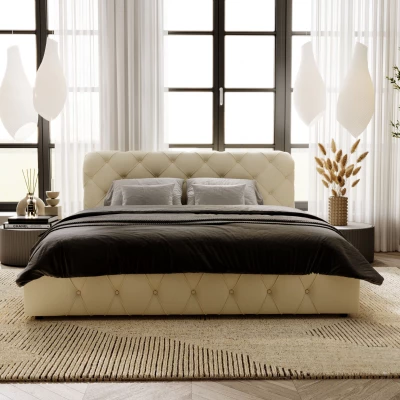 Elegantná čalúnená posteľ 160x200 MARLENE 2 s úložným priestorom - krémová