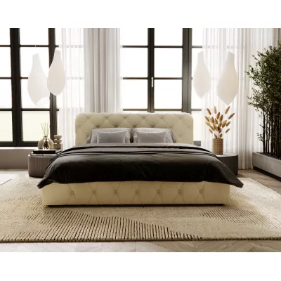 Elegantná čalúnená posteľ 160x200 MARLENE 2 s úložným priestorom - krémová