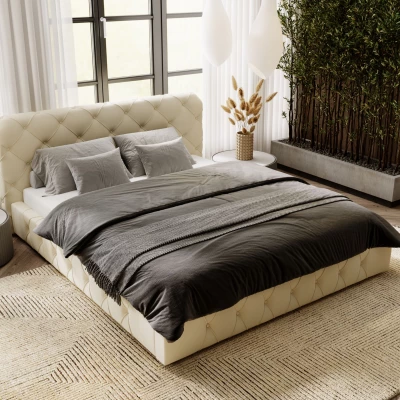 Elegantná čalúnená posteľ 180x200 MARLENE 2 s úložným priestorom - krémová